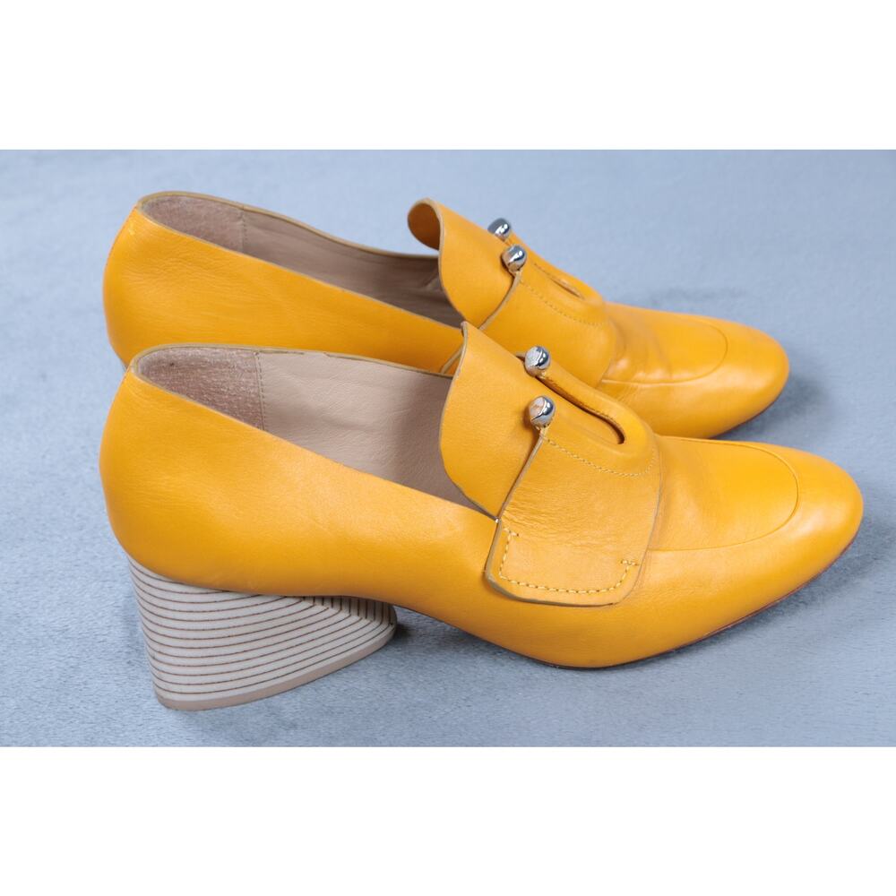 Mercedes Castillo Womens Heels Yellow Leather Block Heel Pumps Slip On Size 7 - Picture 7 of 16